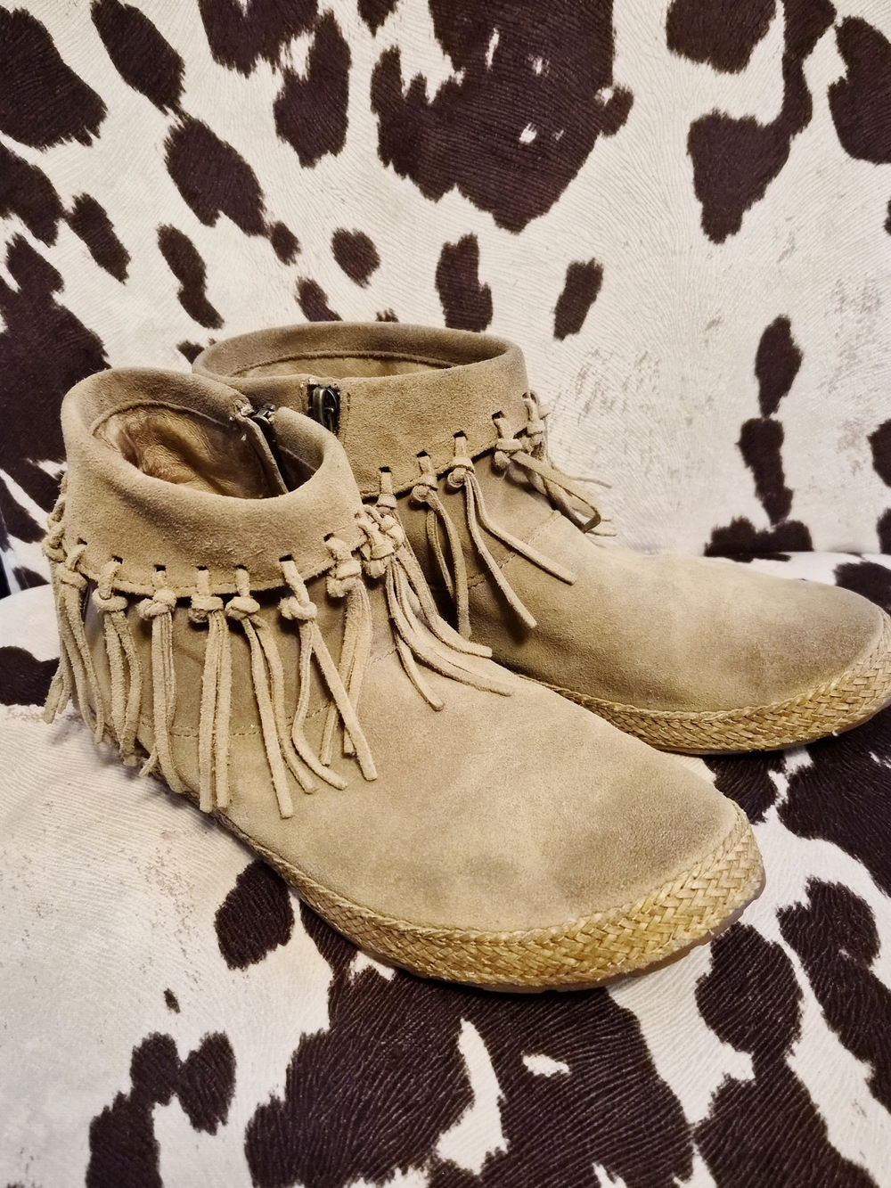 UGG Tan Suede Fringe Espadrille Ankle Boots